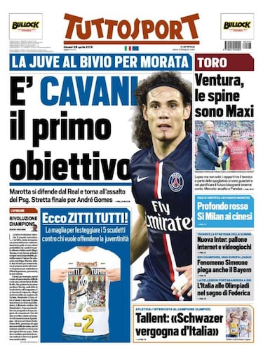 La Juve se cansa de esperar por Morata y va a por Cavani