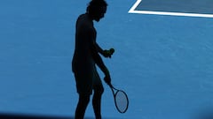 Greece's Stefanos Tsitsipas gets ready to serve.