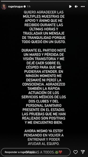 Brugui se pronuncia tras el susto: “Me encuentro bien”