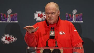 HENDERSON, NEVADA - FEBRUARY 08: Head coach Andy Reid of the Kansas City Chiefs speaks to the media during during Kansas City Chiefs media availability ahead of Super Bowl LVIII at Westin Lake Las Vegas Resort and Spa on February 08, 2024 in Henderson, Nevada.   Jamie Squire/Getty Images/AFP (Photo by JAMIE SQUIRE / GETTY IMAGES NORTH AMERICA / Getty Images via AFP)