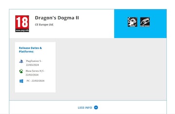 Dragon's Dogma 2 fecha lanzamiento filtrada PEGI PS5 Xbox Series PC