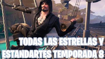 Todas las estrellas de batalla y estandartes secretos de los desaf&iacute;os de Descubrimiento de la la Temporada 8 del Pase de Batalla de Fortnite Battle Royale