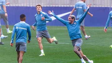 De Paul, en el entrenamiento del Atlético previo al encuentro ante Las Palmas.