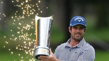 ANTWERP, BELGIUM - MAY 26: Nacho Elvira of Spain poses with the Soudal Open trophy following victory in the final round of the Soudal Open 2024 at Rinkven International GC on May 26, 2024 in Antwerp, Belgium.  (Photo by Chris Ricco/Getty Images)