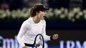 Tennis - WTA 1000 - Dubai Tennis Championships - Dubai Duty Free Tennis Centre, Dubai, United Arab Emirates - February 23, 2024 Russia's Anna Kalinskaya celebrates winning her semi final match against Poland's Iga Swiatek REUTERS/Amr Alfiky