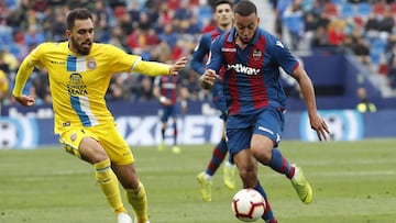 El Levante, que acabó con 10, y el Espanyol se quedan a medias