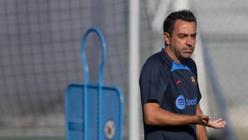 BARCELONA, SPAIN - JULY 8: FC Barcelona coach Xavi Hernandez takes part during a training session at Ciutat Esportiva Joan Gamper on July 8, 2022 in Sant Joan Despi, Spain. (Photo by Adria Puig/Anadolu Agency via Getty Images)