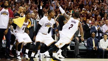 CLEVELAND, OH - MAY 23: Kyrie Irving #2 of the Cleveland Cavaliers celebrates a basket late in the fourth quarter of their 112 to 99 win over the Boston Celtics during Game Four of the 2017 NBA Eastern Conference Finals at Quicken Loans Arena on May 23, 2017 in Cleveland, Ohio. NOTE TO USER: User expressly acknowledges and agrees that, by downloading and or using this photograph, User is consenting to the terms and conditions of the Getty Images License Agreement. Gregory Shamus/Getty Images/AFP
== FOR NEWSPAPERS, INTERNET, TELCOS & TELEVISION USE ONLY ==