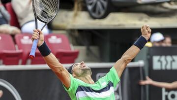 David Ferrer of Spain reacts after winning the singles final match of the Swedish Open ATP tennis tournament against Alexandr Dolgopolov of Ukraine 6-4, 6-4 in Bastad, Sweden, July 23, 2017. / AFP PHOTO / TT News Agency / Adam IHSE / Sweden OUT