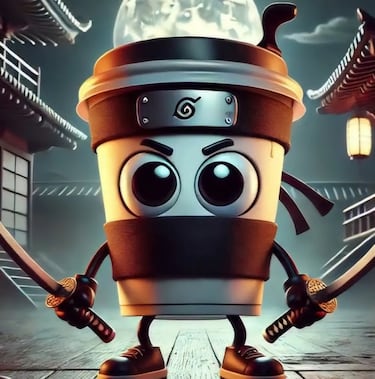 Una taza de café con espadas ninja y reflejos sobrehumanos.