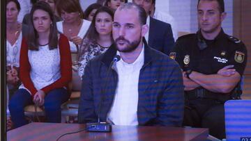 Imagen del monitor durante la declaraci&oacute;n del acusado Juan Cuenca, hoy en la Ciudad de la Justicia de Murcia.
