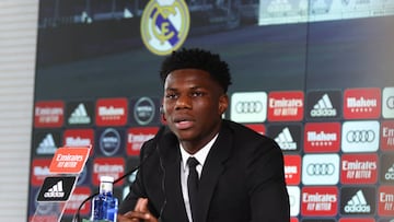 Aurelien Tchouameni during his first press conference at Real Madrid.