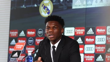 Aurelien Tchouameni during his first press conference at Real Madrid.