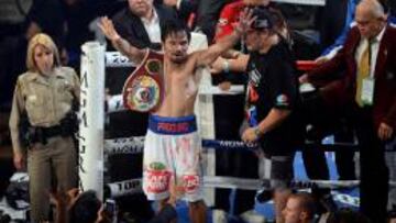 Manny Pacquiao celebra el triunfo en 2014. 
