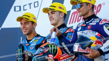 Bastianini, Canet y Mart&iacute;n en el podio de Silverstone.