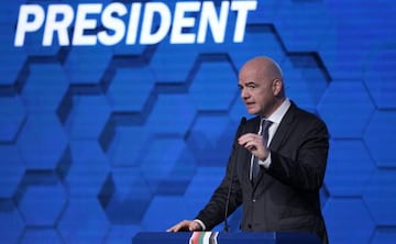 FIFA President Gianni Infantino speaks during the Dubai International Sports Conference in Dubai, UAE December 28, 2017.