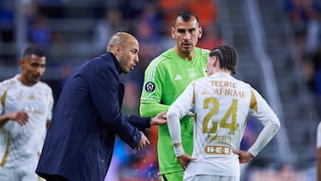 Guido Pizarro head coach, Nahuel Guzman, Marcelo Flores of Tigres during the round of 16 first leg match between FC Cincinnati and Tigres UANL as part of the CONCACAF Champions Cup 2025, at TQL Stadium on March 04, 2025 in Cincinnati, Ohio, United States.