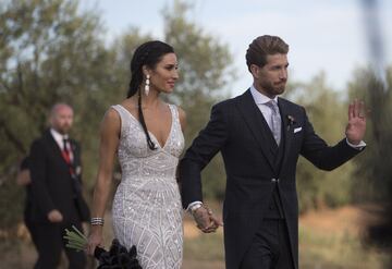 Sergio Ramos y Pilar Rubio en la finca donde se celebra la fiesta. 