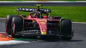 Ferrari's Spanish driver Carlos Sainz Jr drives during third practice session, ahead of the Italian Formula One Grand Prix at Autodromo Nazionale Monza circuit, in Monza on September 2, 2023. (Photo by Ben Stansall / AFP)