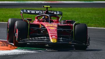 Ferrari's Spanish driver Carlos Sainz Jr drives during third practice session, ahead of the Italian Formula One Grand Prix at Autodromo Nazionale Monza circuit, in Monza on September 2, 2023. (Photo by Ben Stansall / AFP)