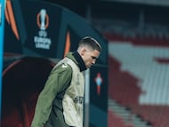 Mihailo Ristic, defensa del Celta, en el estadio del Estrella Roja de Belgrado.