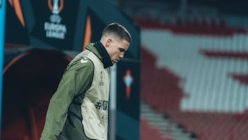 Mihailo Ristic, defensa del Celta, en el estadio del Estrella Roja de Belgrado.