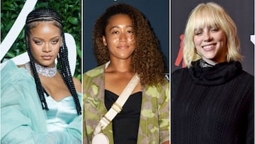 Collage de Rihanna, Naomi Osaka y Billie Eilish.