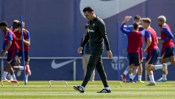 Xavi, en un entrenamiento con el Bar?a.