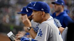 PHOENIX, ARIZONA - OCTOBER 11: Manager Dave Roberts of the Los Angeles Dodgers looks on from the dugout in the first inning against the Arizona Diamondbacks during Game Three of the Division Series at Chase Field on October 11, 2023 in Phoenix, Arizona.   Norm Hall/Getty Images/AFP (Photo by Norm Hall / GETTY IMAGES NORTH AMERICA / Getty Images via AFP)