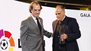 Tebas en la gala de la Asociaci&oacute;n de la Prensa Deportiva de Madrid.