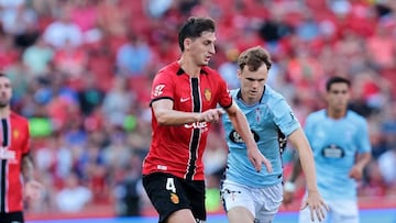 El central albanés del Mallorca, Marash Kumbulla, en su debut en Son Moix contra el Celta.