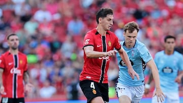 El central albanés del Mallorca, Marash Kumbulla, en su debut en Son Moix contra el Celta.