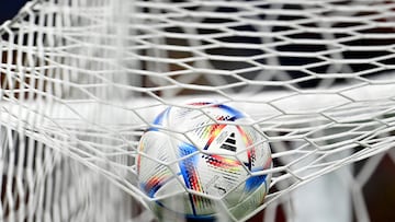 DOHA, QATAR - NOVEMBER 23: Detail of the adidas ‘Al Rihla’ official match ball during the FIFA World Cup Qatar 2022 Group E match between Spain and Costa Rica at Al Thumama Stadium on November 23, 2022 in Doha, Qatar. (Photo by Clive Mason/Getty Images)