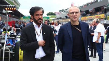 SPIELBERG, AUSTRIA - JULY 10: Stefano Domenicali, CEO of the Formula One Group, and Mohammed ben Sulayem, FIA President, look on from the grid during the F1 Grand Prix of Austria at Red Bull Ring on July 10, 2022 in Spielberg, Austria. (Photo by Lars Baron - Formula 1/Formula 1 via Getty Images)