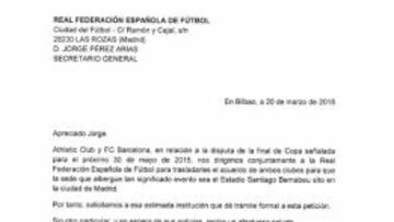 La carta del Barcelona y el Athletic a la Federación.
