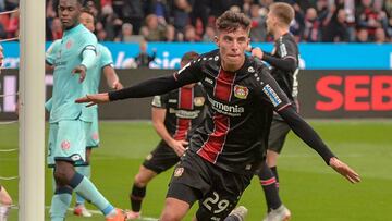 Kai Havertz celebrando un gol el Bayer Leverkusen por Bundesliga.