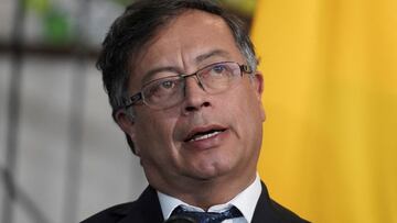 FILE PHOTO: Colombia's President Gustavo Petro addresses the media after a meeting, in Bogota, Colombia July 22, 2022.  REUTERS/Nathalia Angarita/File Photo