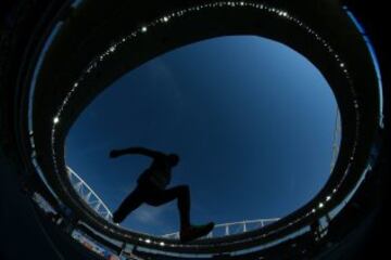 Vista general del Estadio Olímpico durante el salto de Christian Taylor en la prueba de Triple salto.