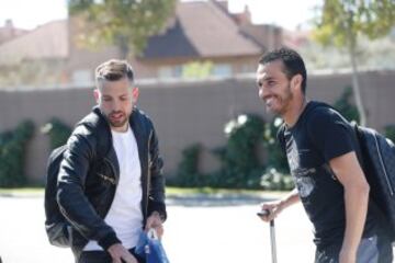 Old Barça team mates Jordi Alba and Pedro Rodríguez at the Ciudad del Fútbol.