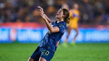 Nicolette Hernandez of America during the Semifinal second leg match between Tigres UANL and America as part of the Liga BBVA MX Femenil, Torneo Apertura 2024 at Universitario Stadium on November 17, 2024 in Monterrey, Nuevo Leon, Mexico.