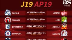 Fechas y horarios de la jornada 19 de la Liga MX