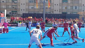 Imagen del partido de la FIH Pro League entre Espa&ntilde;a y Alemania disputado este viernes en Valencia.