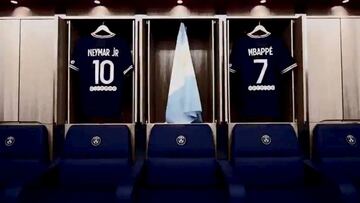 Pantallazo del video del PSG sobre el fichaje de Messi , en el que se utilizan las camisetas de Neymar y Mbappe.