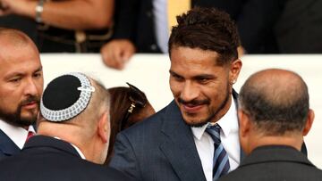 Peruvian soccer star Paolo Guerrero (2nd R) attends an event with Pope Francis (not pictured) at the presidential palace in Lima, Peru January 19, 2018.  REUTERS/Mariana Bazo