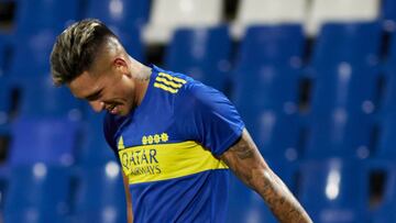 MENDOZA, ARGENTINA - NOVEMBER 03: Luis Vázquez of Boca Juniors celebrates after scoring the first goal of his team during a semifinal match of Copa Argentina 2021 between Boca Juniors and Argentinos Juniors at Estadio Malvinas Argentinas on November 3, 2021 in Mendoza, Argentina. (Photo by Alexis Lloret/Getty Images)