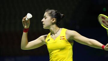 FZ01. FUZHOU (CHINA), 16/11/2016.- Carolina Marín de España ante Ji Shuting de China durante un partido del Abierto de China Open 2016 de bádminton, in Fuzhou city hoy, 16 de noviembre de 2016. Marín ganó 2-0 (21-18, 21-15). EFE/Bao hua