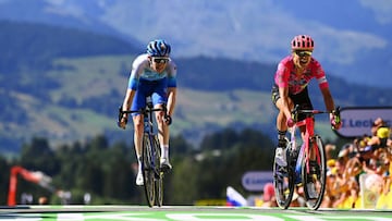 MEGEVE, FRANCE - JULY 12: (L-R) Nicholas Schultz of Australia and Team BikeExchange - Jayco and Magnus Cort Nielsen of Denmark and Team EF Education - Easypost sprint at finish line during the 109th Tour de France 2022, Stage 10 a 148,1km stage from Morzine to Megève 1435m / #TDF2022 / #WorldTour / on July 12, 2022 in Megeve, France. (Photo by Tim de Waele/Getty Images)