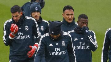 Los jugadores del Real Madrid, durante un entrenamiento de la presente semana.