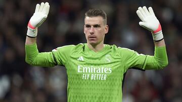 Lunin, portero del Madrid en el partido ante el Leipzig.