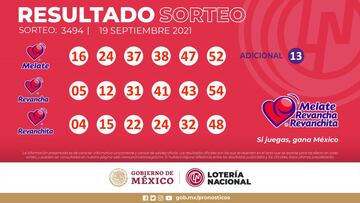 Resultados Melate: números que cayeron y premios del sorteo 3494 | 19 de septiembre